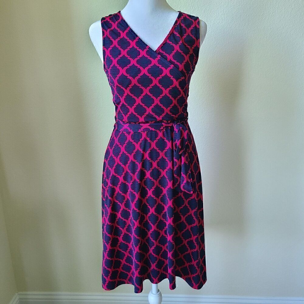 41 Hawthorn Wrap Dress XS Sleeveless Blue Red Belt Tie Patterned Workwear